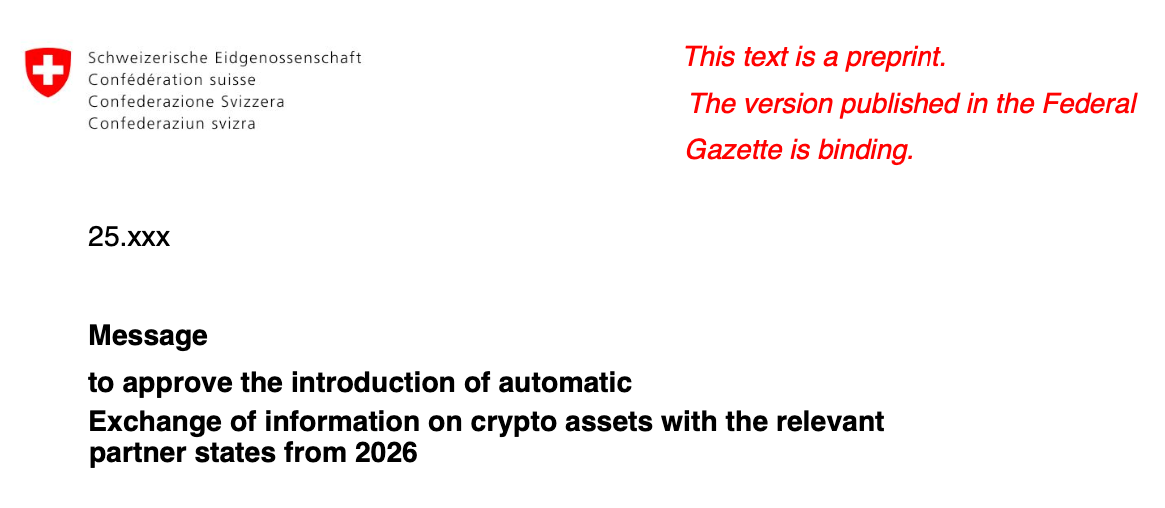 Một đoạn trích từ trang tiêu đề của quyết định của Hội đồng Liên bang Thụy Sĩ về việc thông qua AEOI. Nguồn: Hội đồng Liên bang