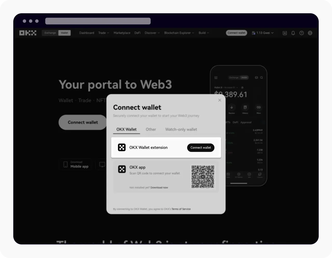 Chọn Ví ở góc trên cùng bên trái và chọn Kết nối ví để bắt đầu